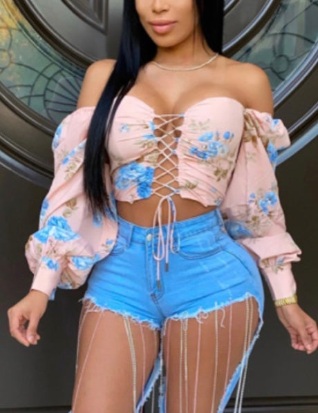 Floral laced up top