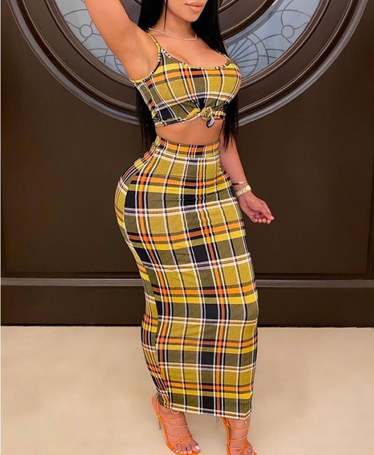 Plaided Crop Top & Maxi Skirt Set