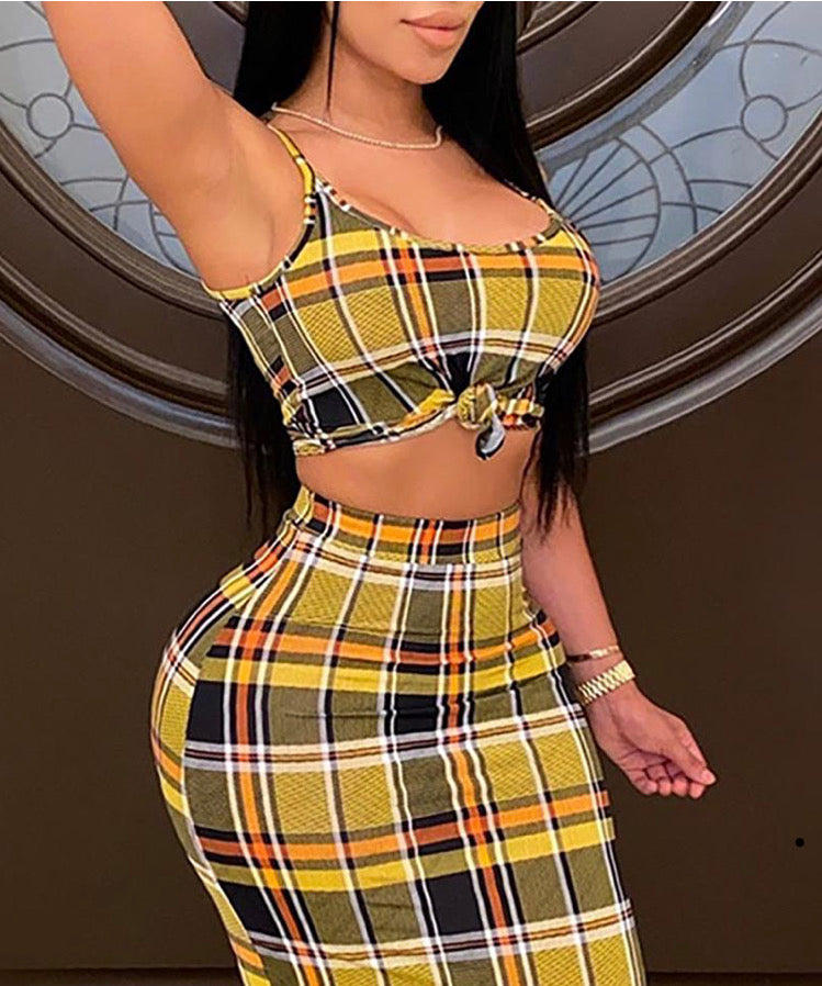 Plaided Crop Top & Maxi Skirt Set