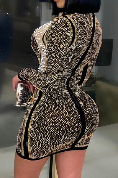 Rhinestone Long Sleeves Mini Dress