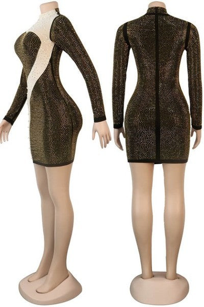 Rhinestone Long Sleeves Mini Dress