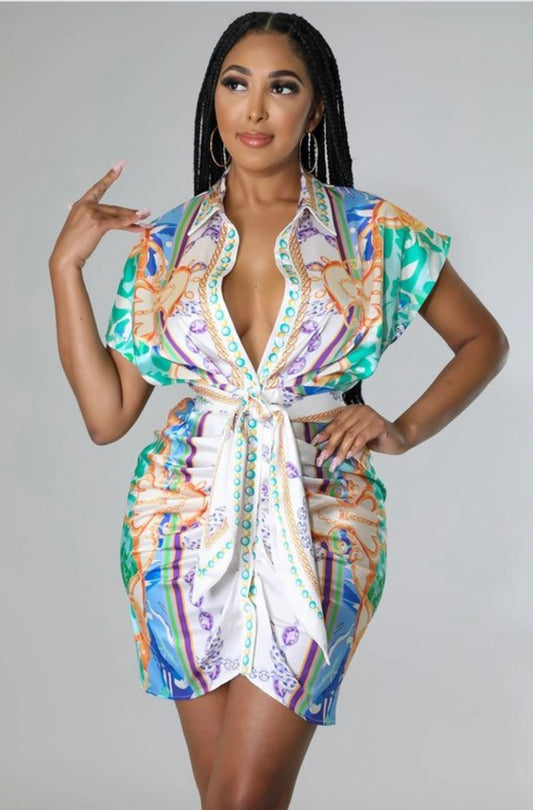 SEA PRINT SATIN DRESS