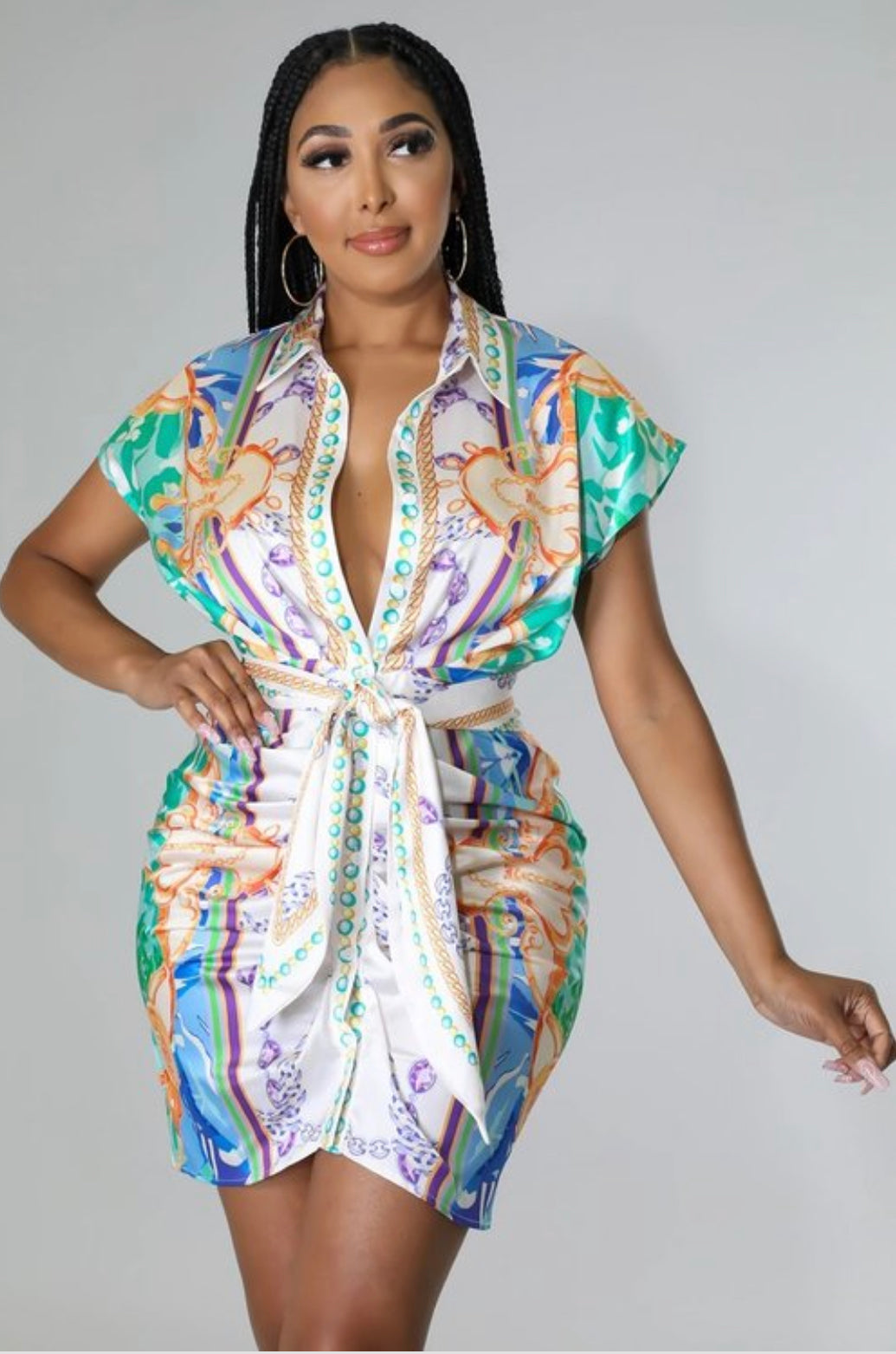 SEA PRINT SATIN DRESS