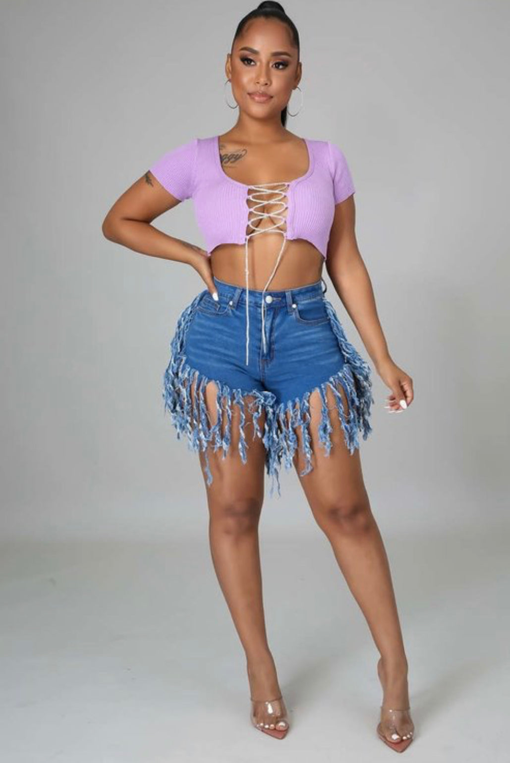 CANDICE FRINGES DENIM SHORTS