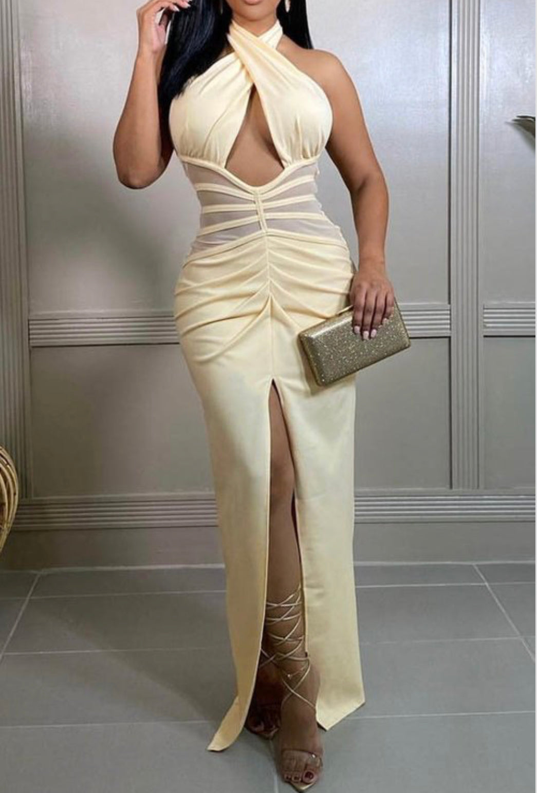 Porcha Mesh Dress ( APRICOT)