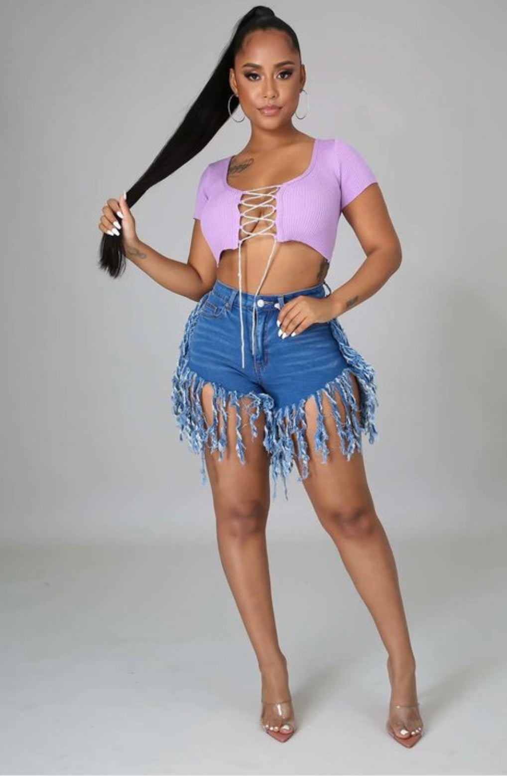 CANDICE FRINGES DENIM SHORTS